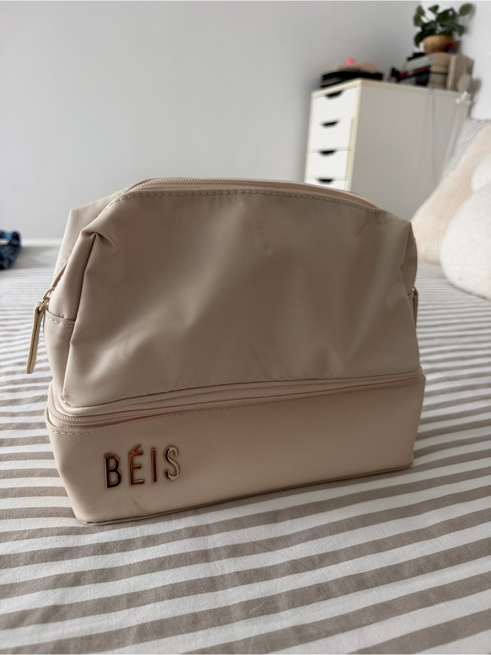 BEIS Beige Double-Compartment Cosmetic Case